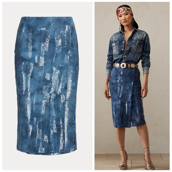 Ralph Lauren Collection Purple Label Embellished Tulle Pencil Skirt Sequin Wrap - Picture 1 of 11